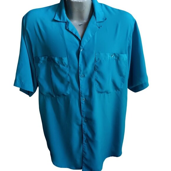 Vtg 80's New Wave Cosi LUomo Mens Turquoise Button-Up Short Sleeve Shirt Size M - Picture 1 of 5